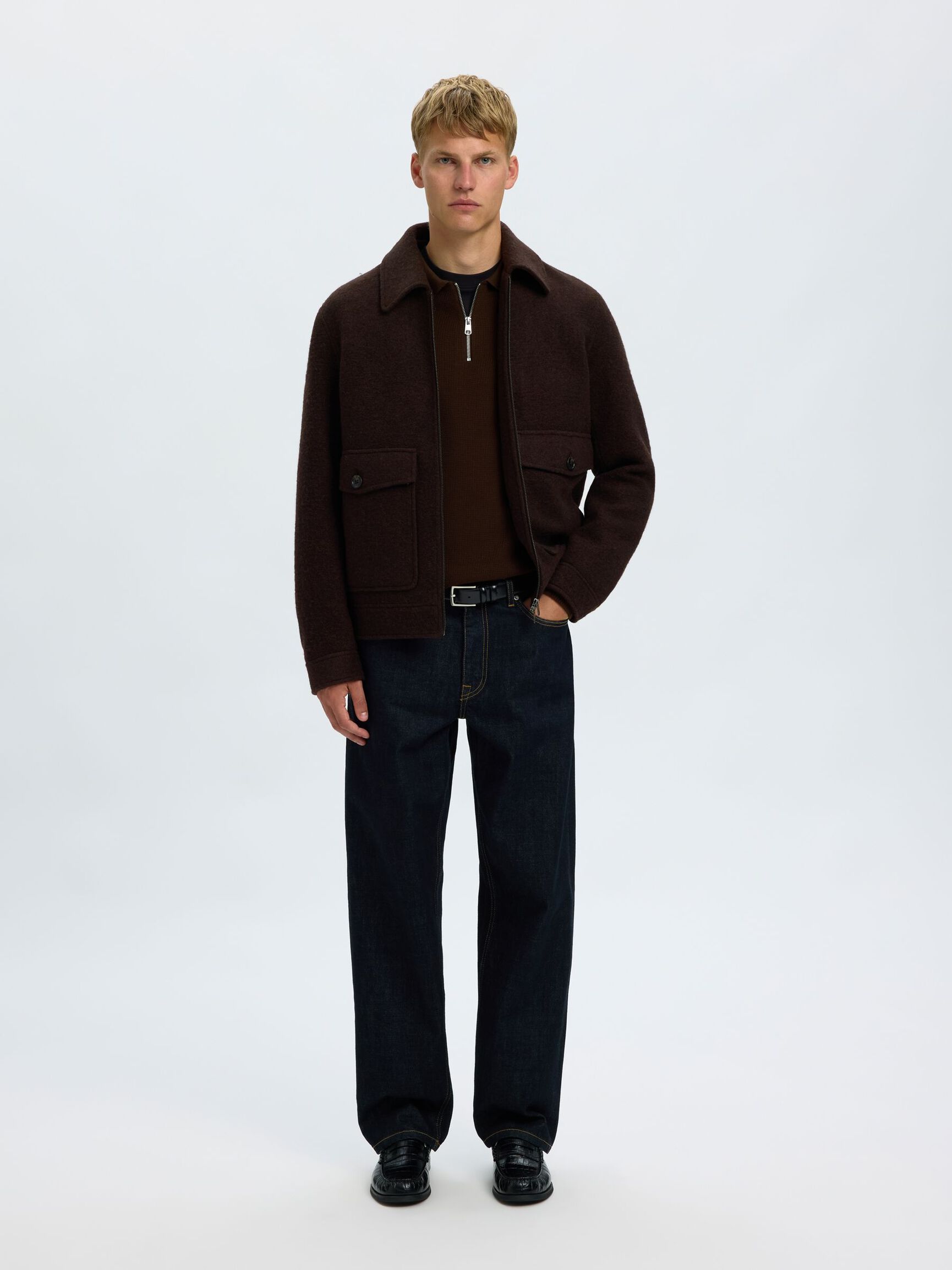 LONG SLEEVED HALF-ZIP JUMPER, Demitasse, highres