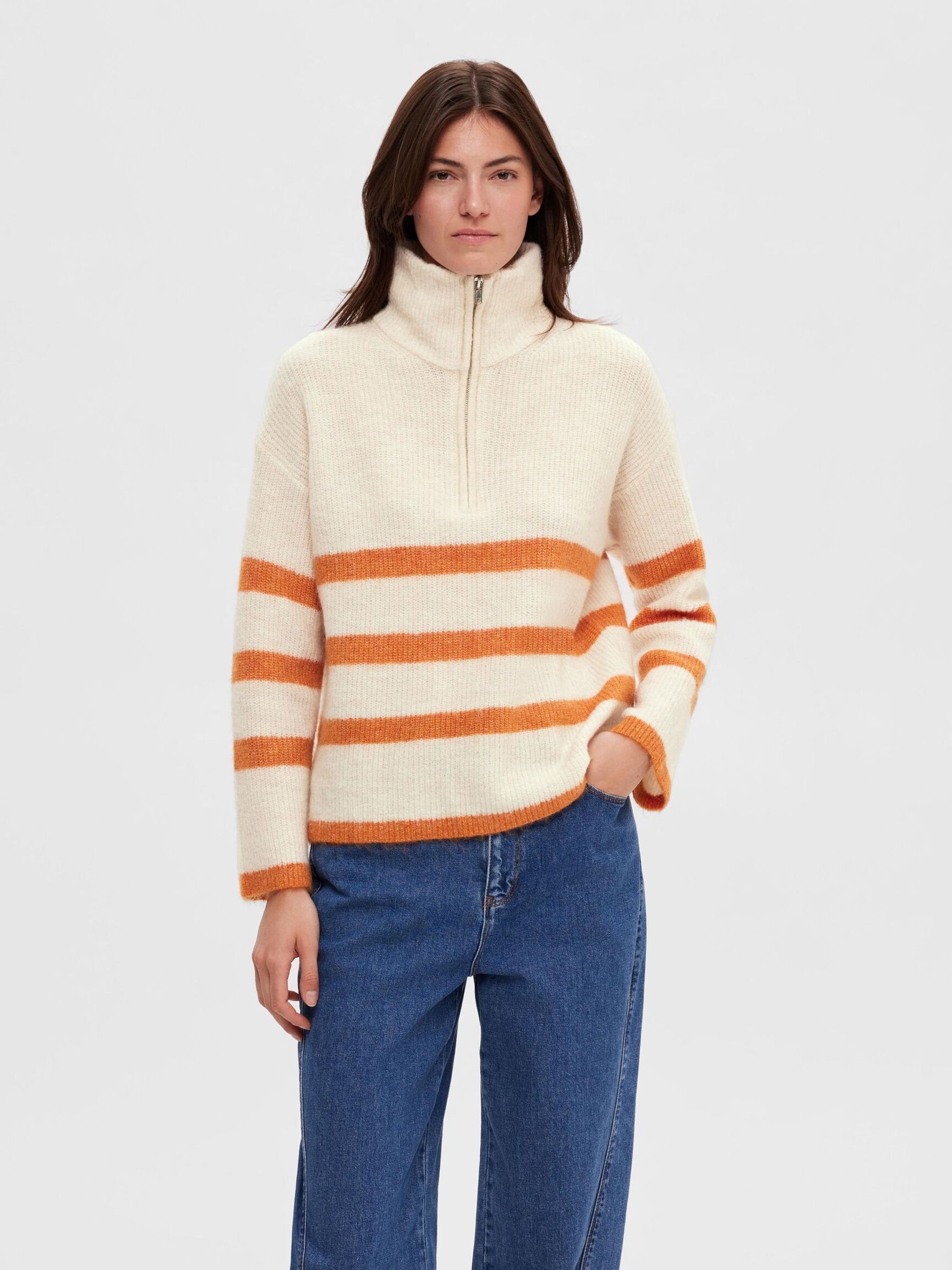 ULLBLANDING HALV GLIDELÅS PULLOVER, Birch, highres