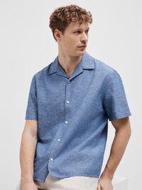LIN MÉLANGÉ CHEMISE À MANCHES COURTES, Medium Blue Denim, highres