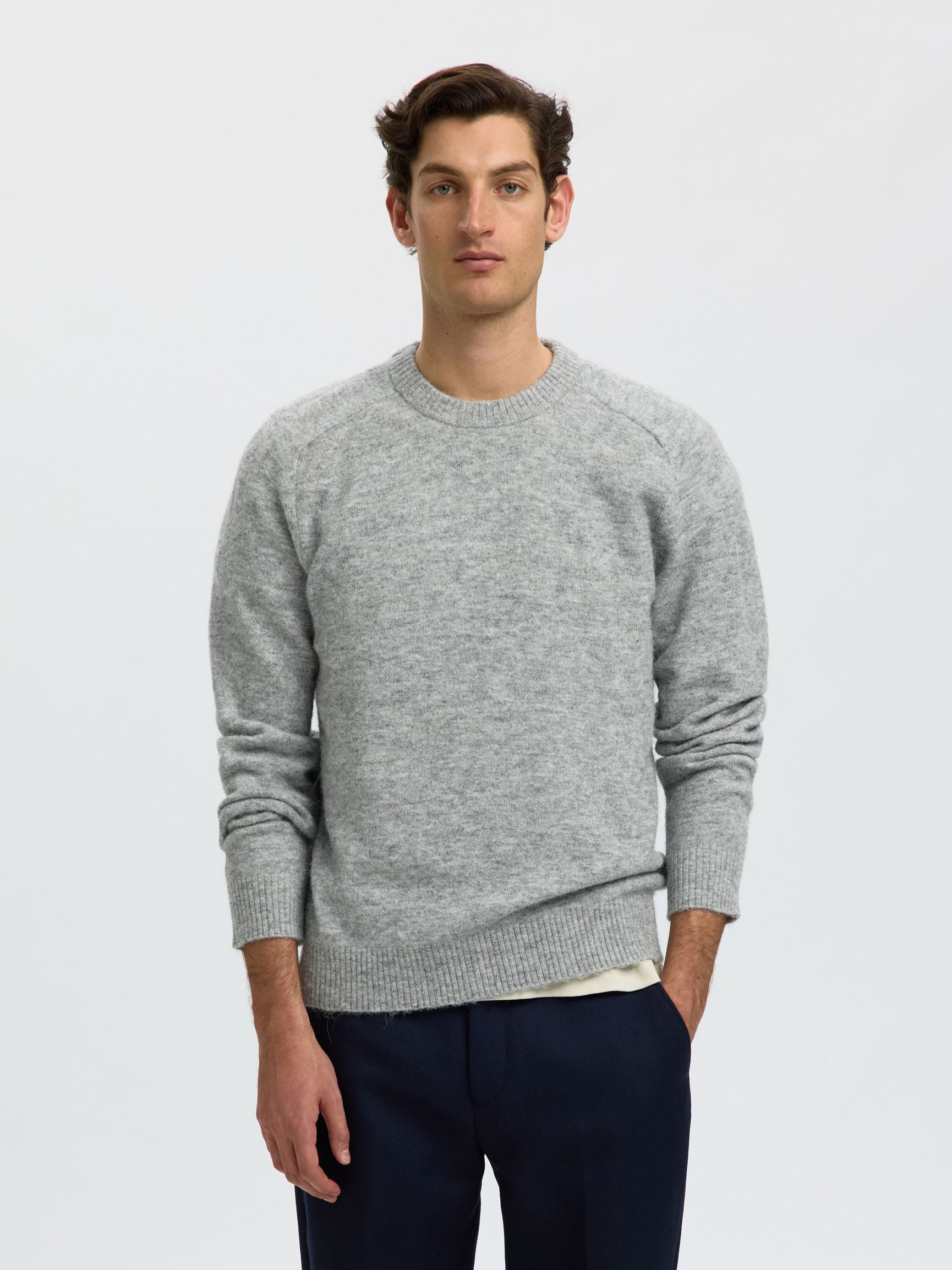 LONG-SLEEVED PULLOVER, Light Grey Melange, highres