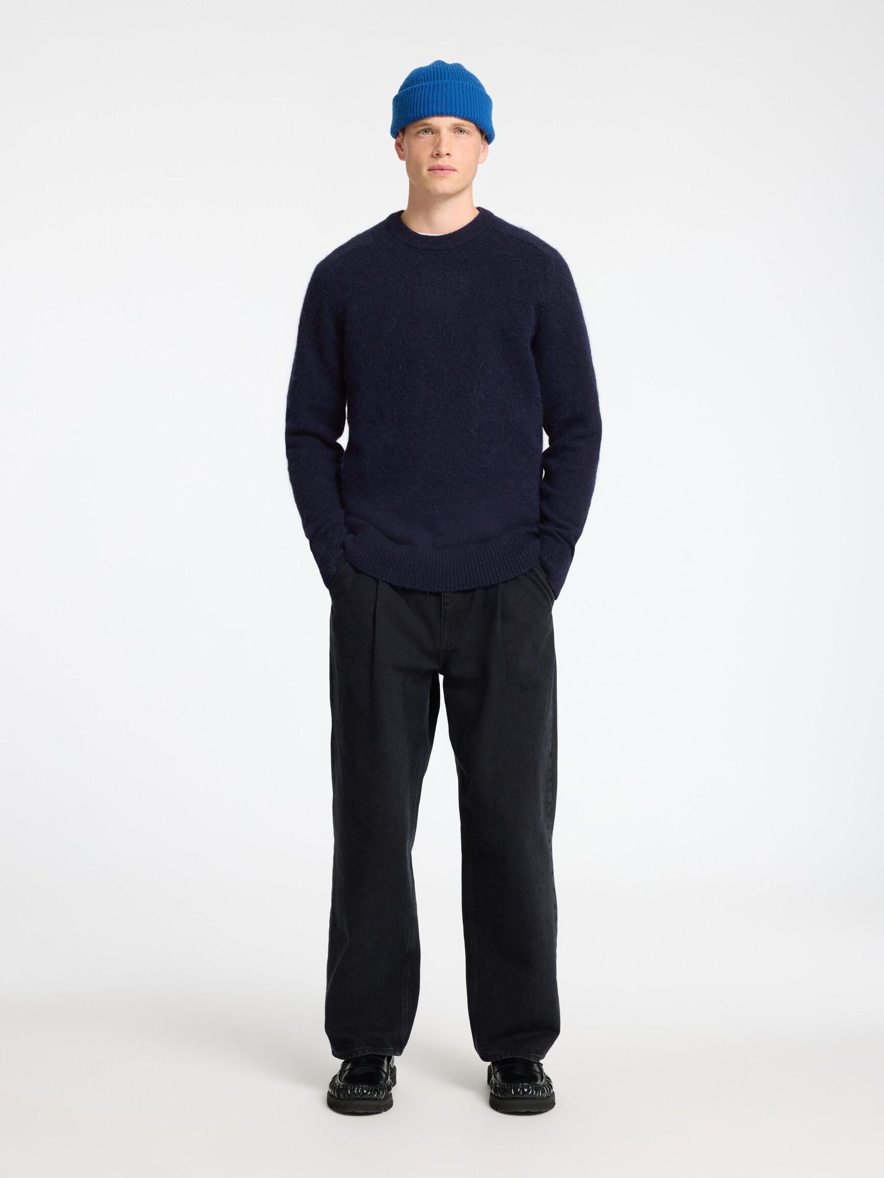 LONG-SLEEVED KNITTED JUMPER, Sky Captain, highres