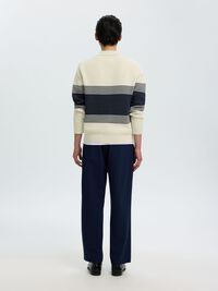 STRIPED KNITTED POLO SHIRT, Silver Birch, highres