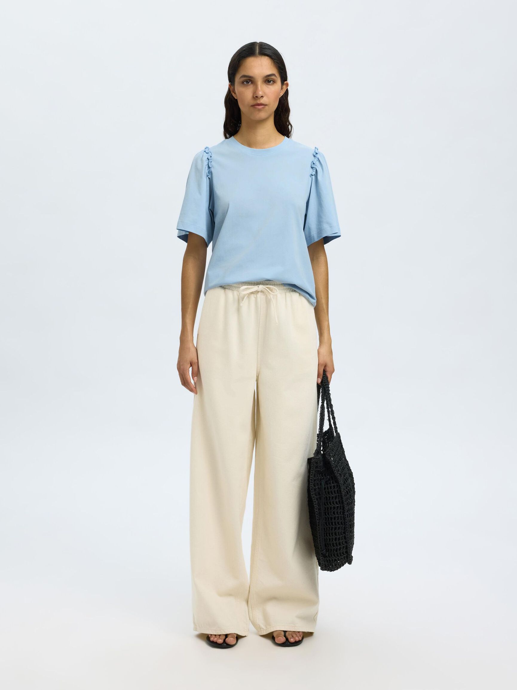 RUCHES KATOEN T-SHIRT, Cashmere Blue, highres