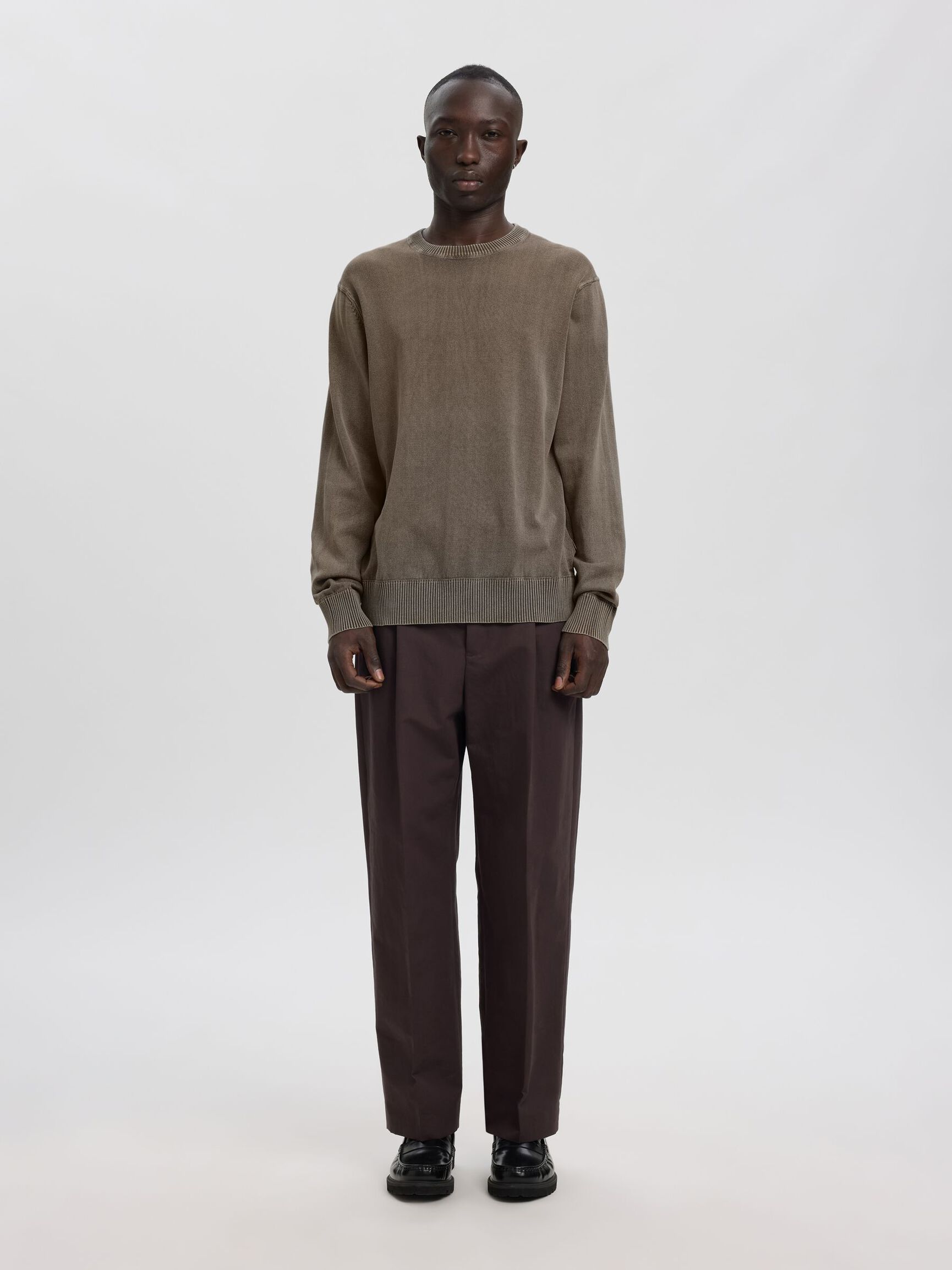 COTTON CREWNECK JUMPER, Dark Grey, highres