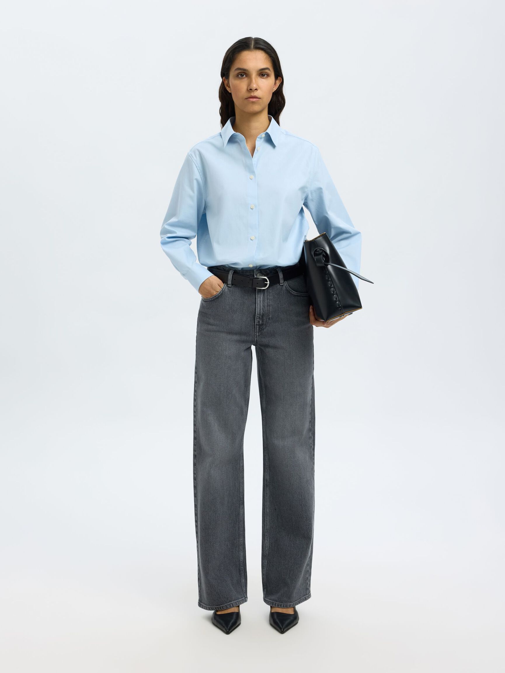 HIGH WAIST WIDE LEG JEANS, Medium Grey Denim, highres