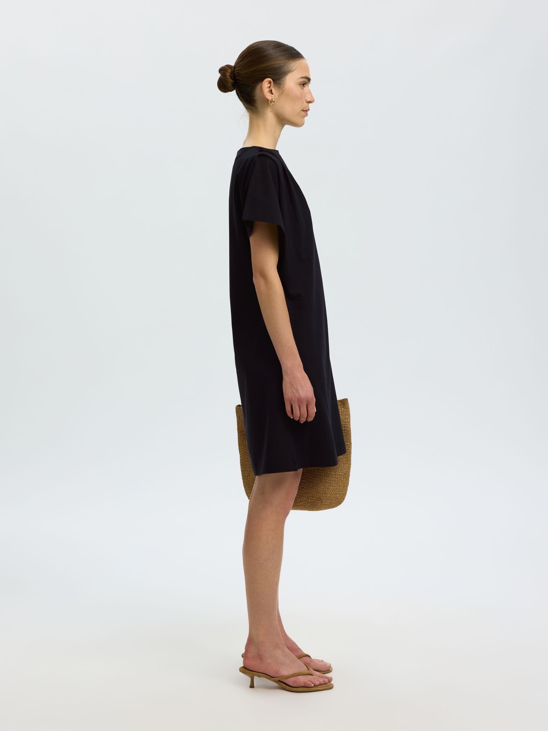 COTTON SHORT SLEEVED MINI DRESS, Black, highres