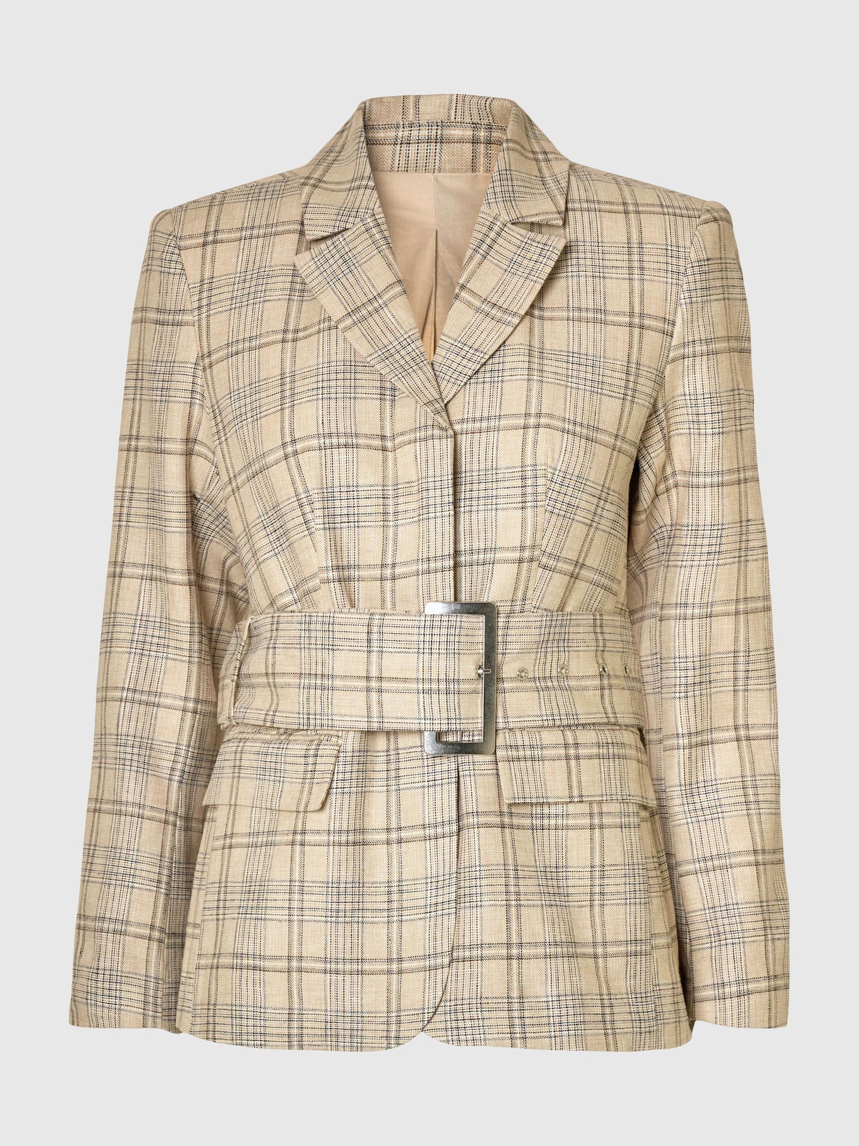 LINBLANDING RUTETE BLAZER MED FIGURNÆR PASSFORM, Bleached Sand, highres