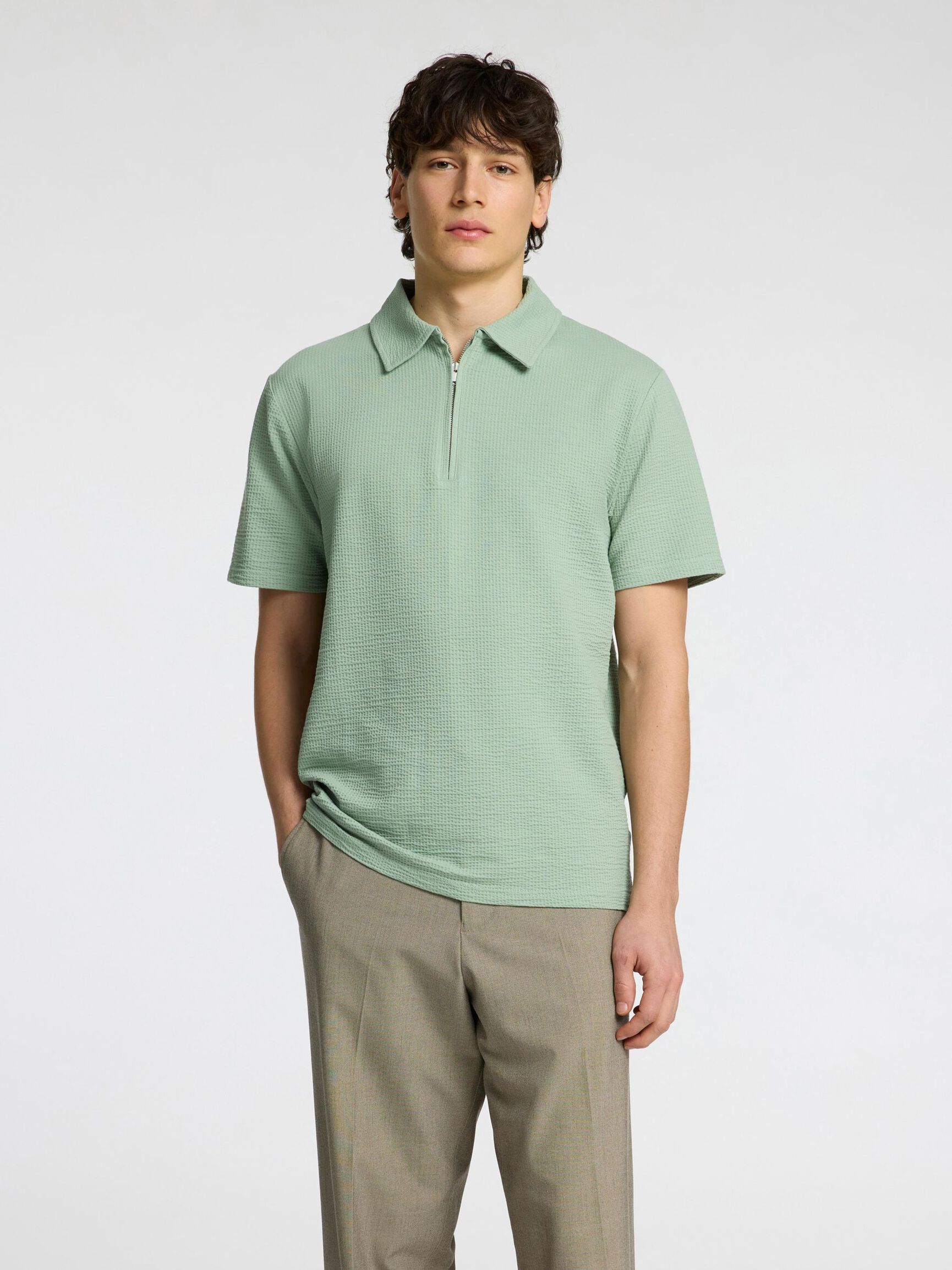 SEERSUCKER POLO SHIRT, Iceberg Green, highres