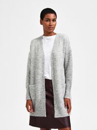 LONG KNITTED CARDIGAN, Light Grey Melange, highres