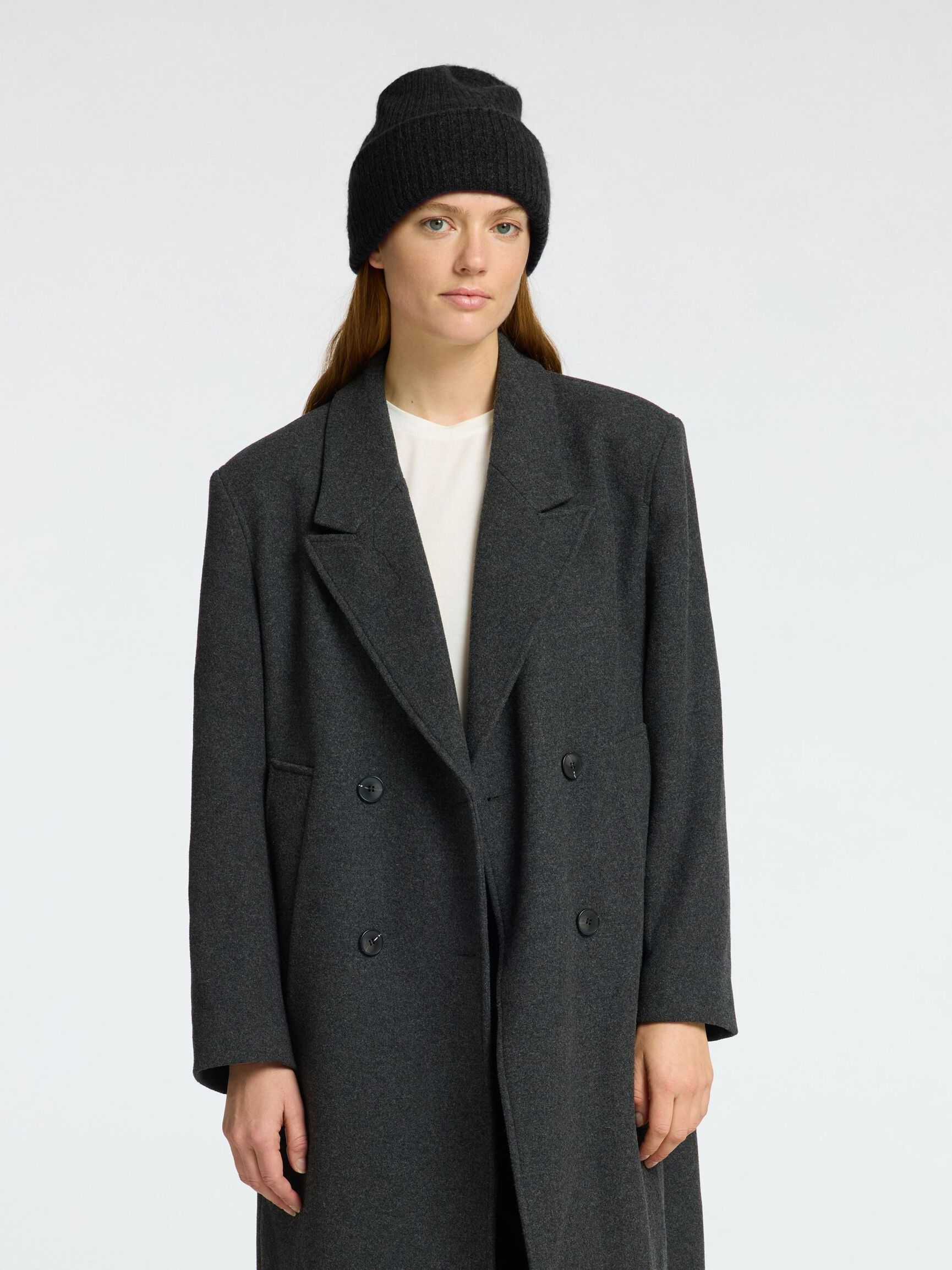 RIBBED WOOL BLEND BEANIE, Black, highres
