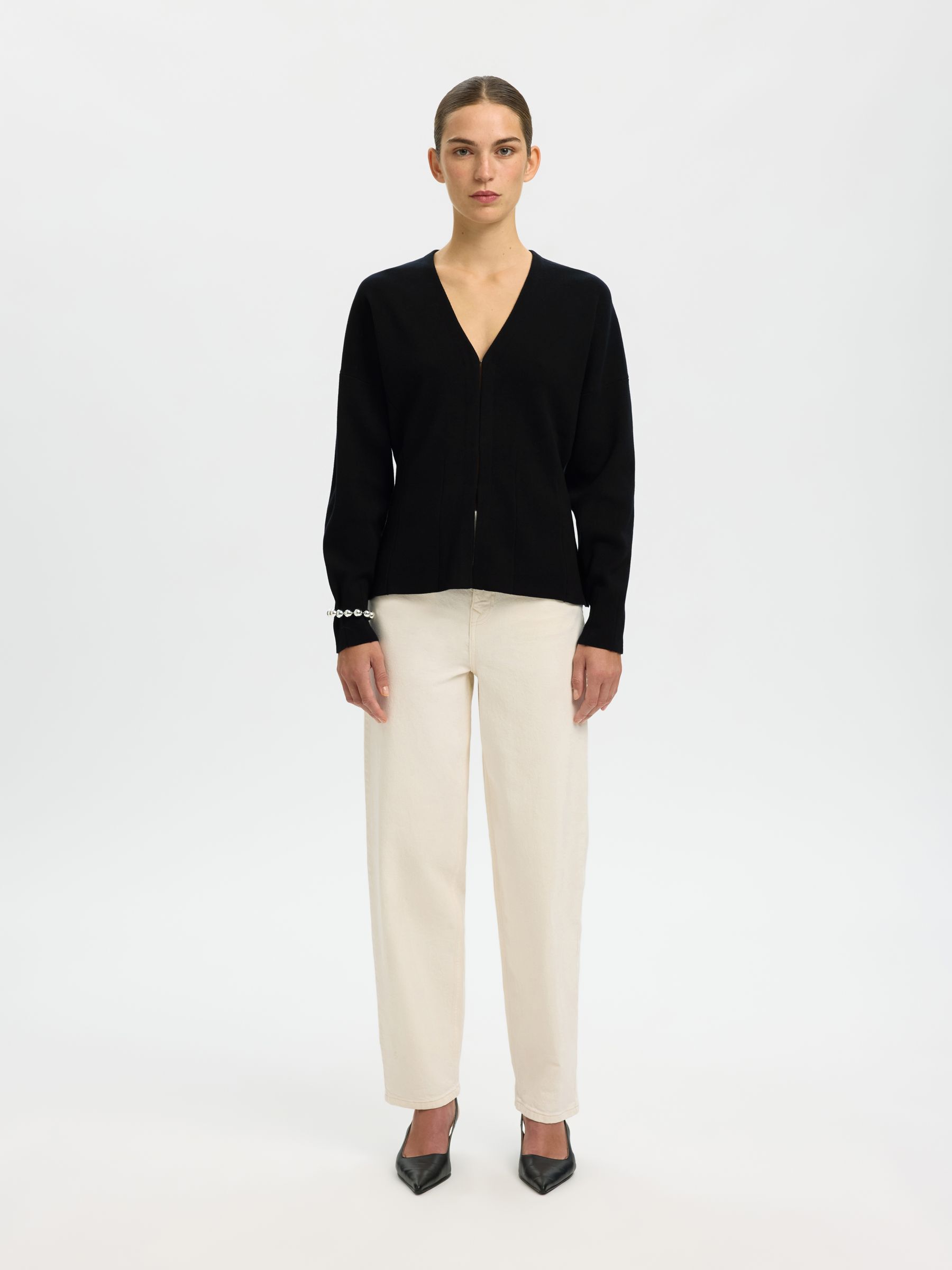 COTTON CARDIGAN, Black, highres