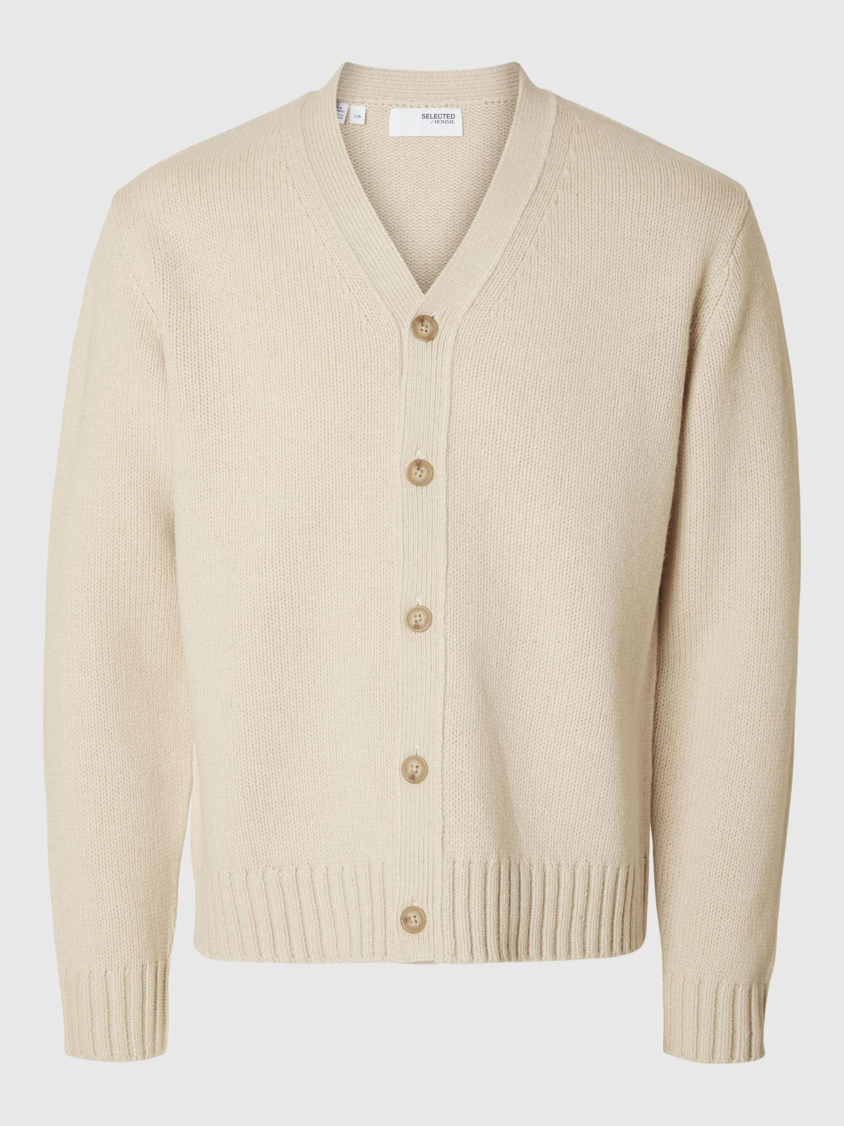 RELAXED FIT WOOL BLEND CARDIGAN, Oatmeal, highres