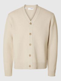 RELAXED FIT WOOL BLEND CARDIGAN, Oatmeal, highres