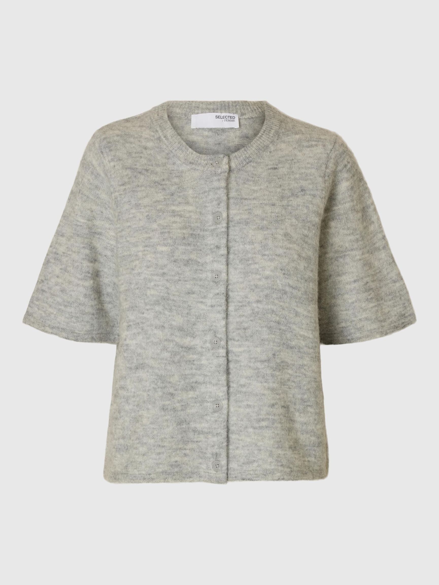 WOLLGEMISCH KURZARM STRICKJACKE, Light Grey Melange, highres