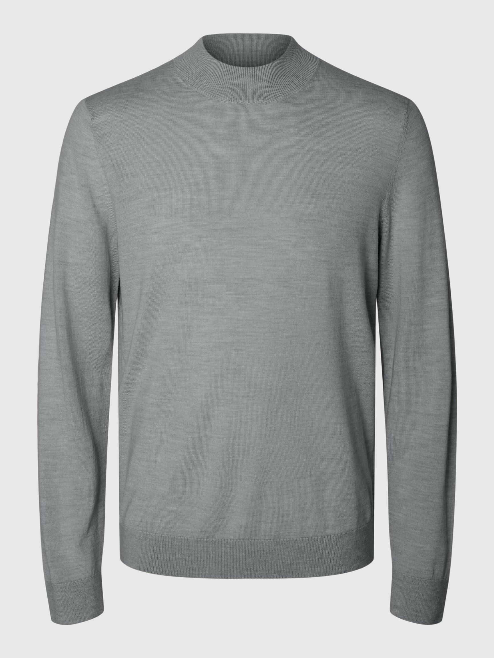 100% MERINOULL TRÖJA MED FUSKKRAGE, Medium Grey Melange, highres
