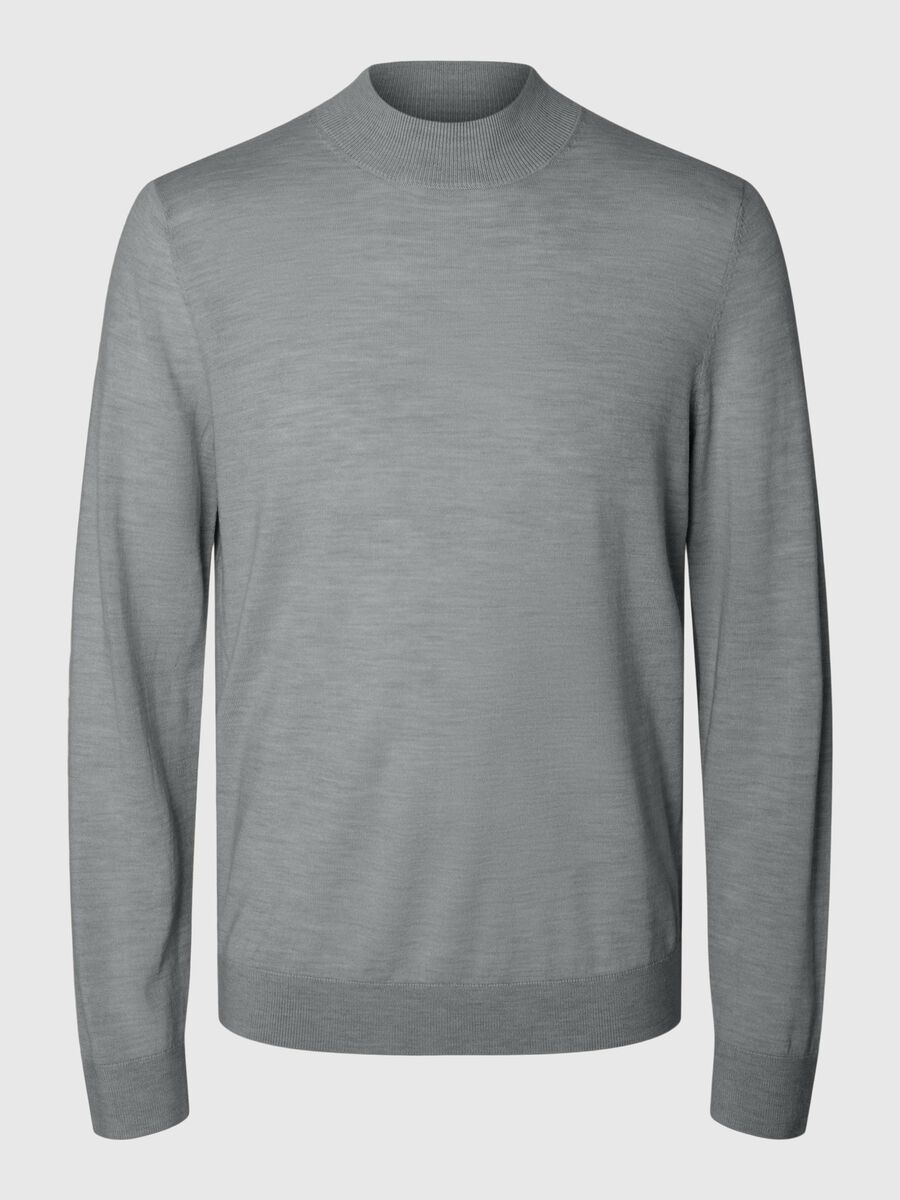 Selected 100% MERINO WOOL MOCK-NECK JUMPER, Medium Grey Melange, highres - 16096253_MediumGreyMelange_001.jpg