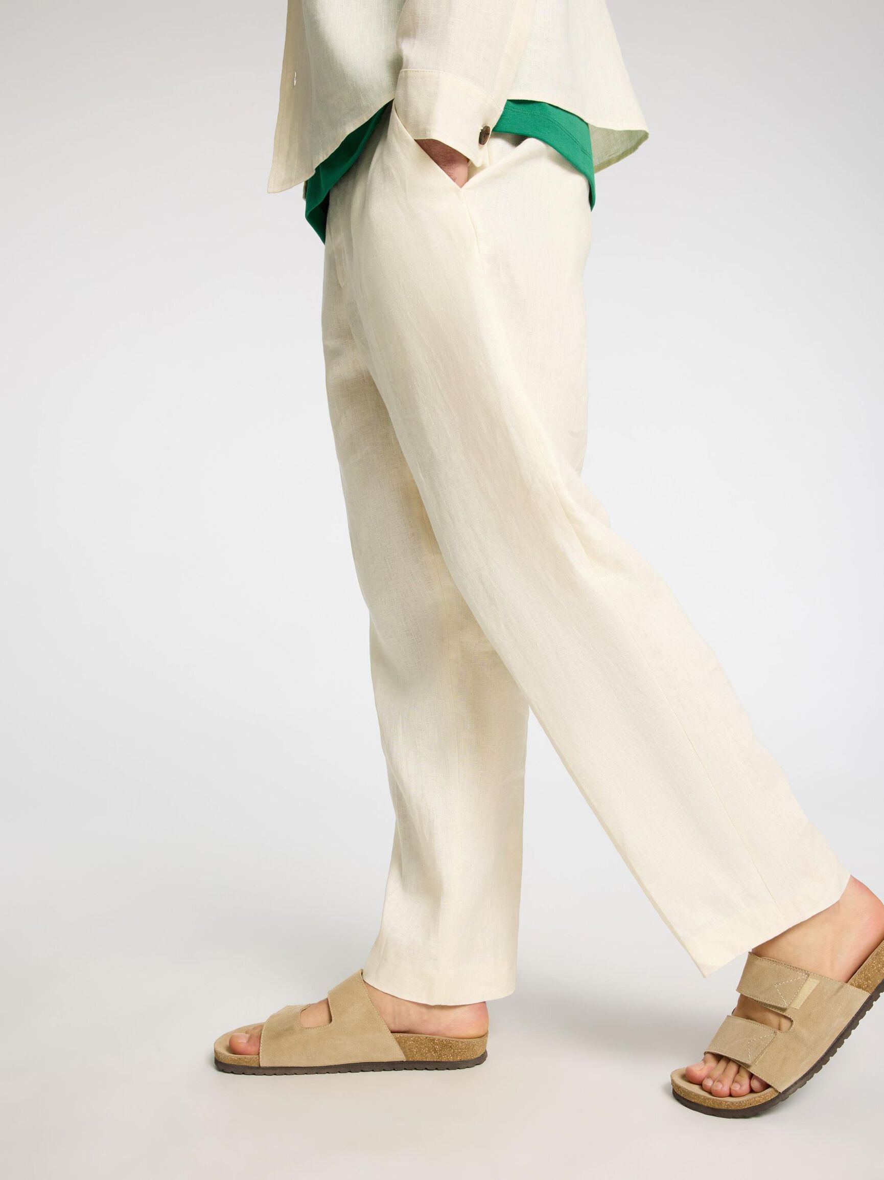 LOOSE FIT LINEN TROUSERS, Egret, highres