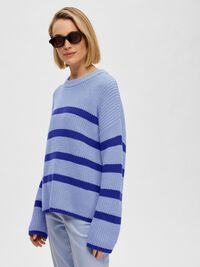 STRIPED KNITTED JUMPER, Blue Heron, highres