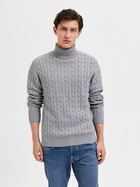 ZOPFSTRICK PULLOVER, Medium Grey Melange, highres