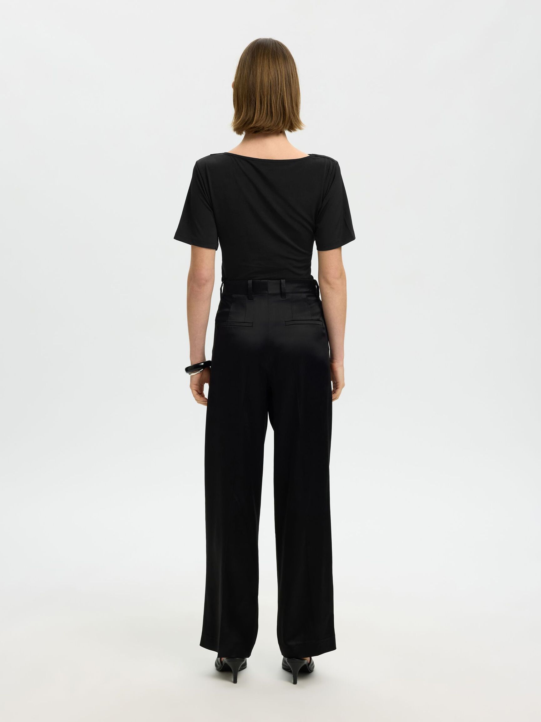 DRAPED SHORT-SLEEVED T-SHIRT, Black, highres