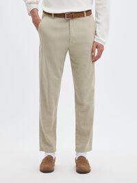 SLIM TAPERED HØRBLANDING BUKSER, Vetiver, highres