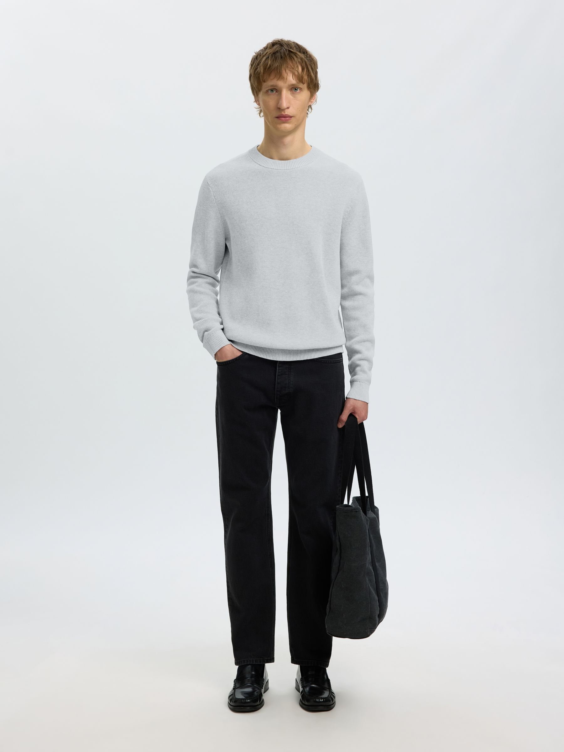 CREW NECK PULLOVER, Light Grey Melange, highres
