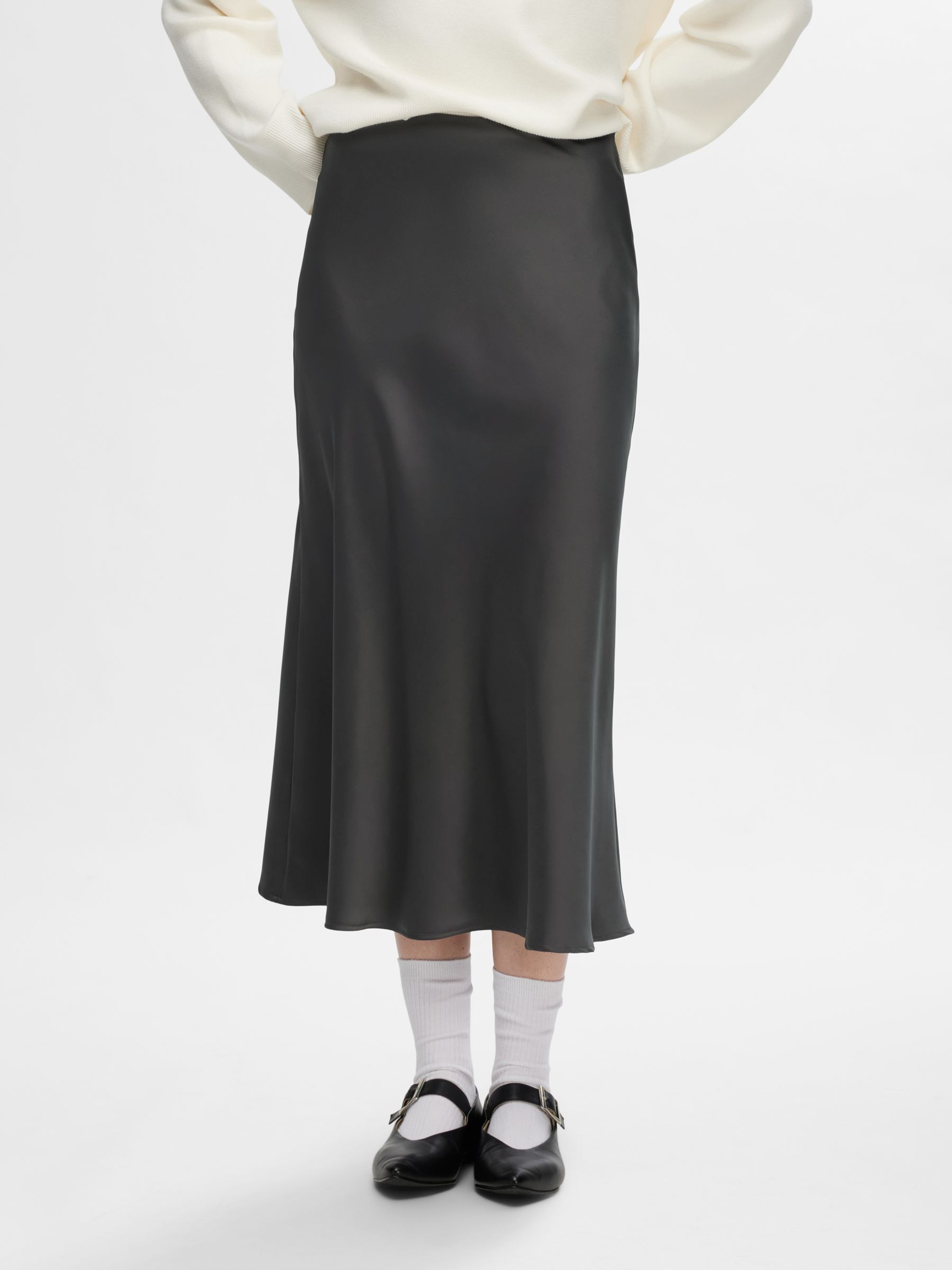 SATIN MIDI SKIRT, Volcanic Ash, highres