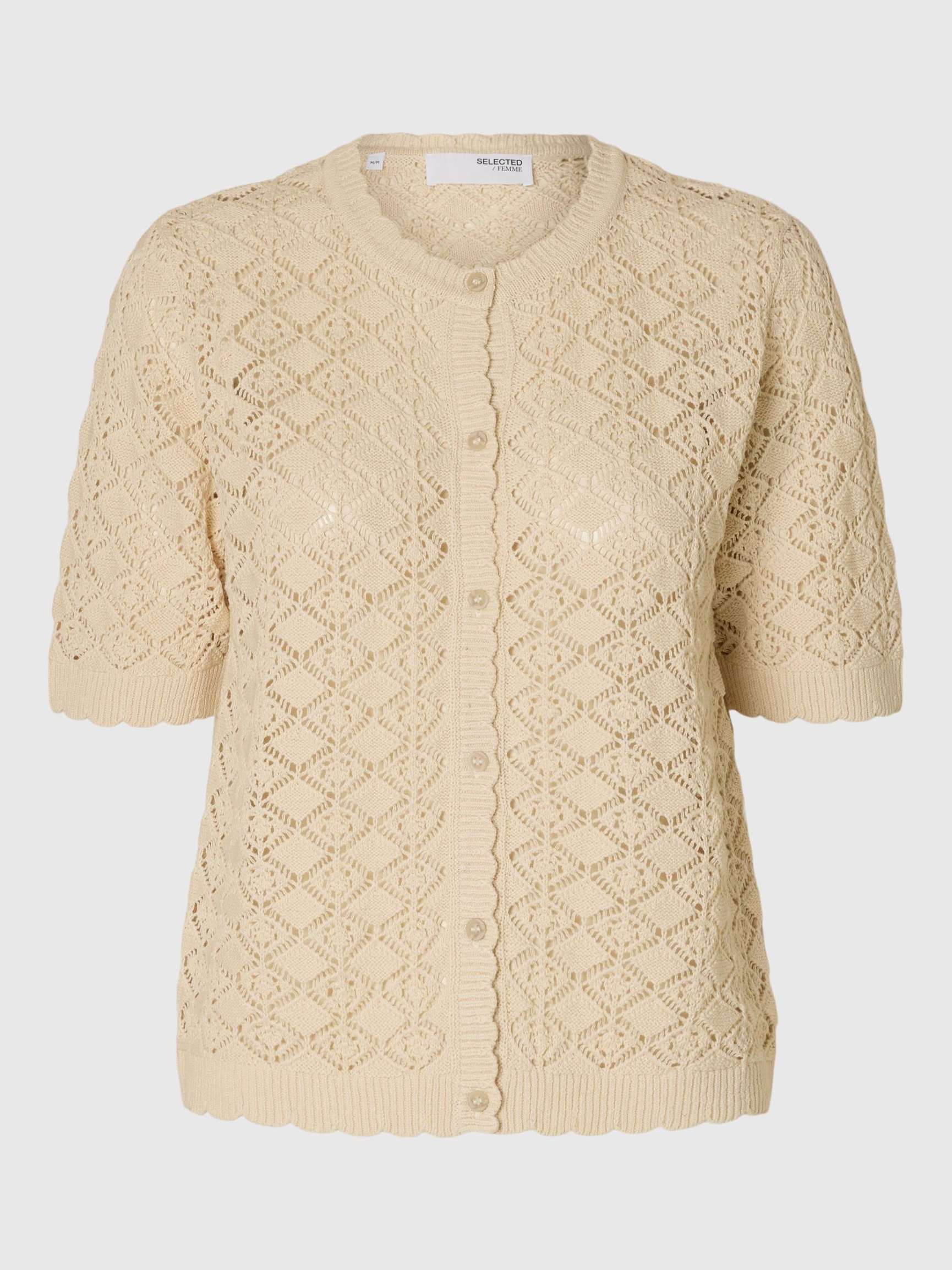 SHORT SLEEVED KNITTED CARDIGAN, Birch, highres