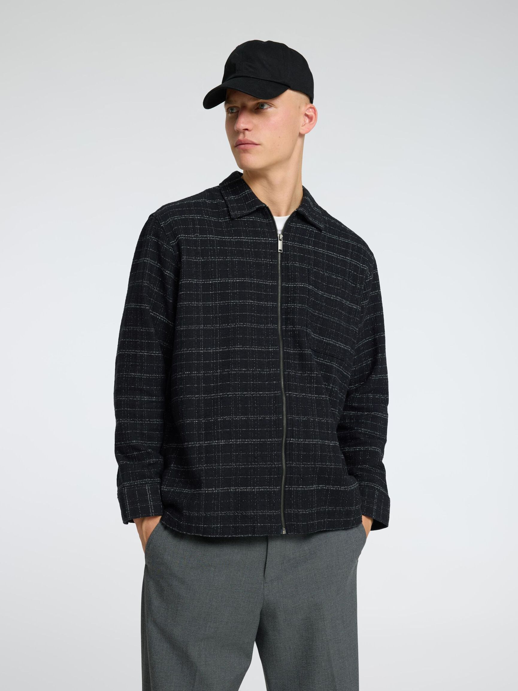 ZIPPED OVERSHIRT, Black, highres