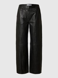 MID WAIST LEATHER TROUSERS, Black, highres
