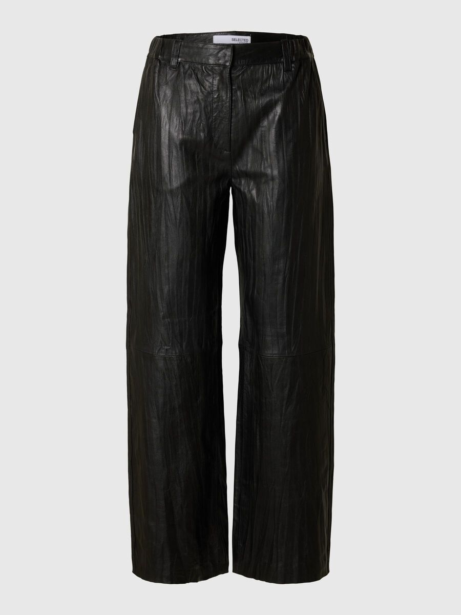 Selected MID WAIST LEATHER TROUSERS, Black, highres - 16097786_Black_001.jpg