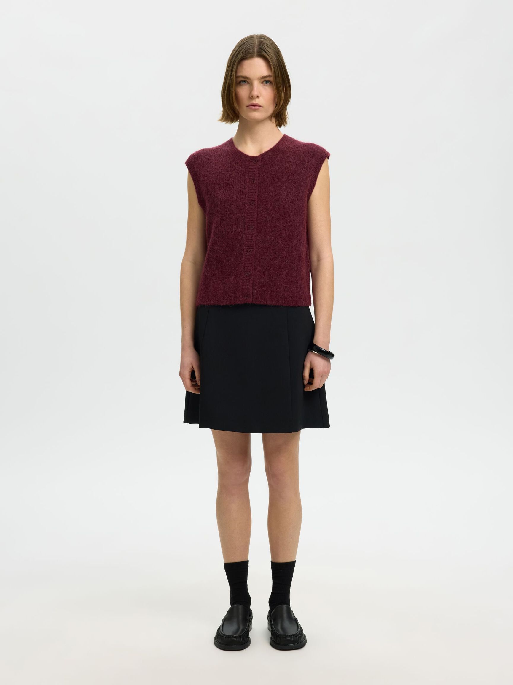 WOOL BLEND  WAISTCOAT, Tawny Port, highres