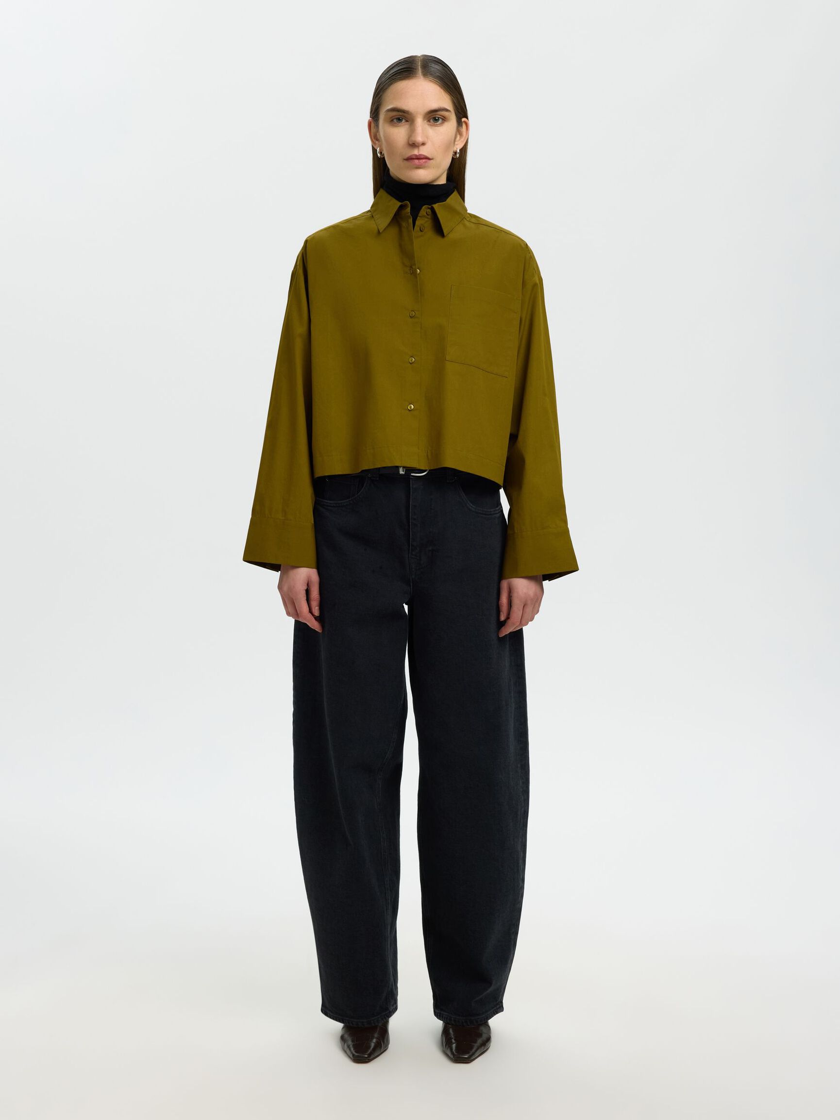 BOXY FIT CROPPED BLOUSE, Fir Green, highres