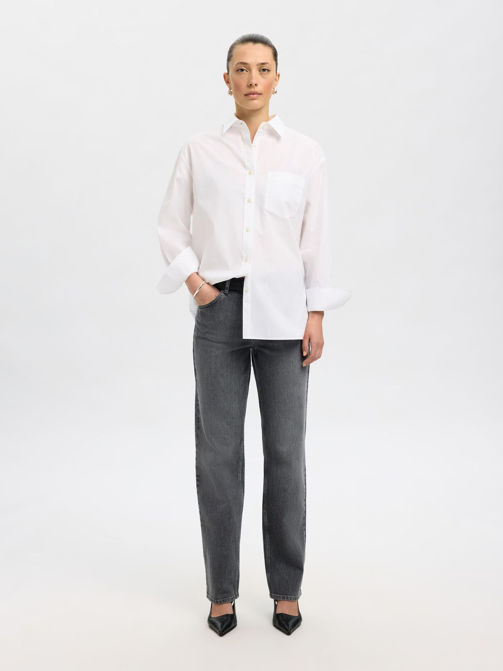 OVERSIZE EN COTON CHEMISE À MANCHES LONGUES, Bright White, highres
