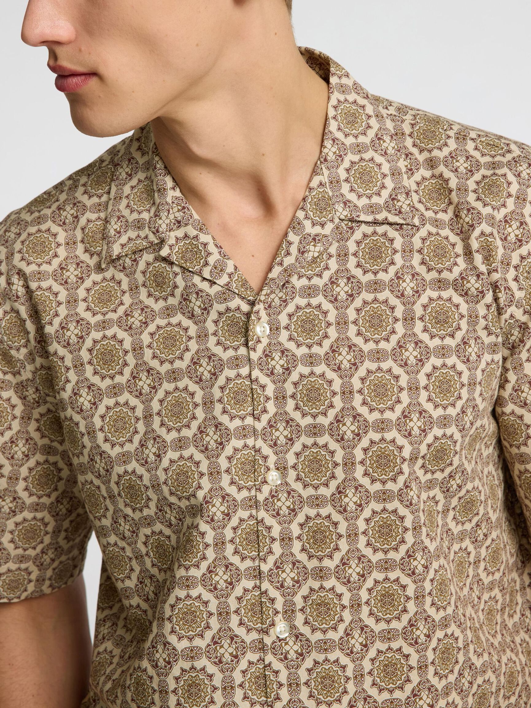 LINEN BLEND SHORT SLEEVED SHIRT, Oatmeal, highres