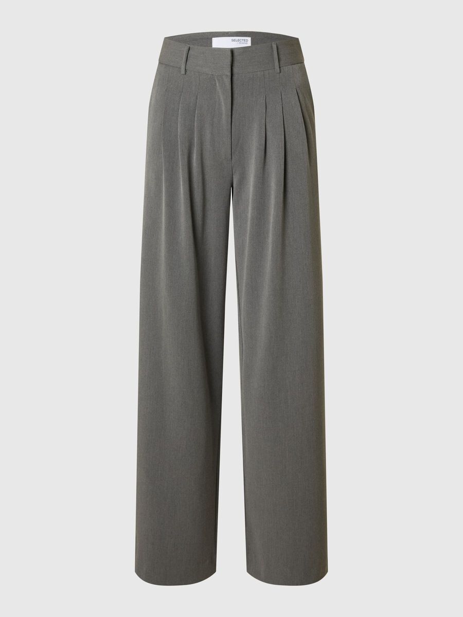 Selected PLEATED VISCOSE BLEND TROUSERS, Medium Grey Melange, highres - 16097976_MediumGreyMelange_001.jpg