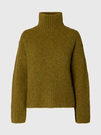 WOOL BLEND HIGH-NECK JUMPER, Fir Green, highres