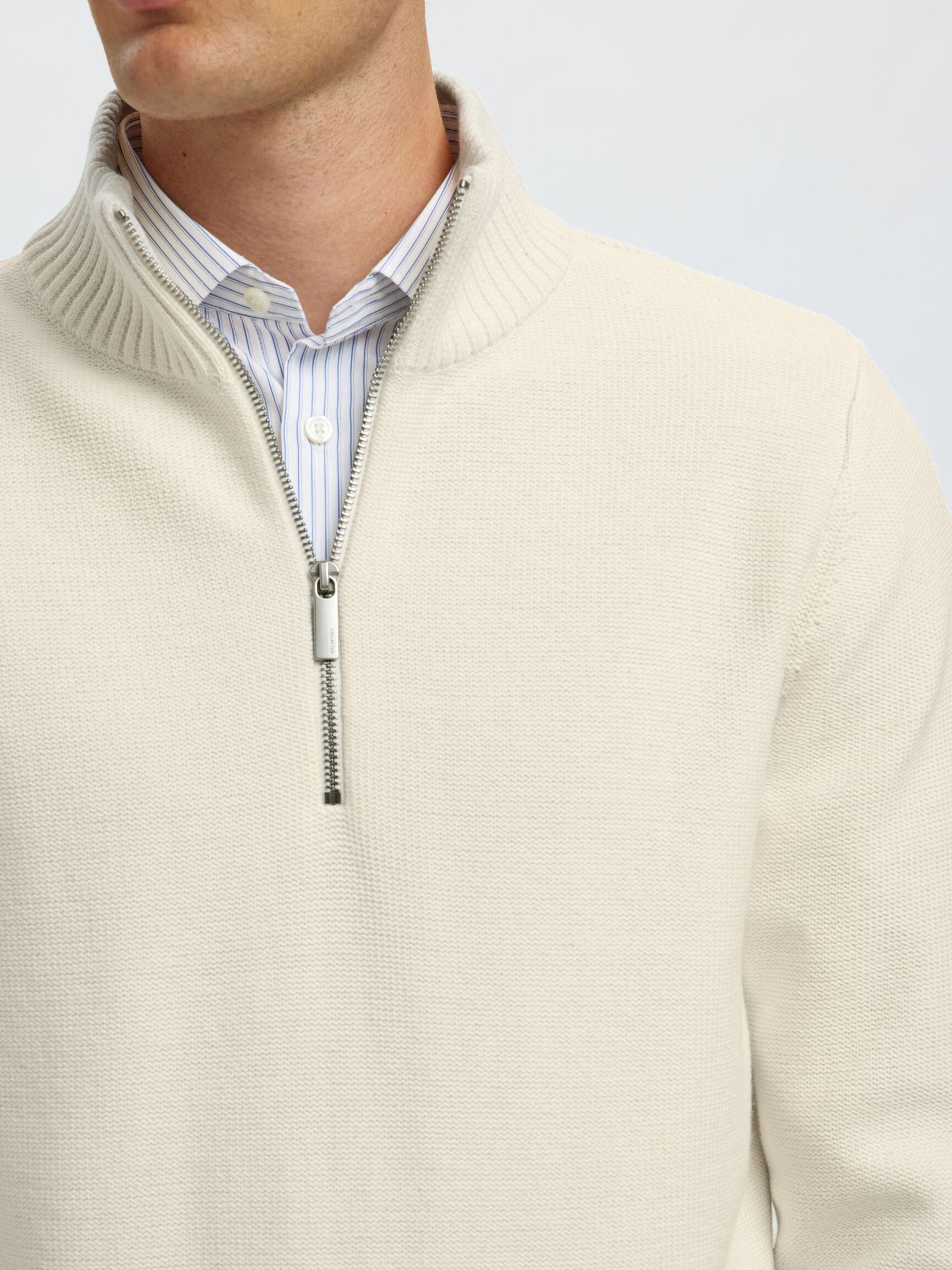HALF-ZIP PULLOVER, Egret, highres