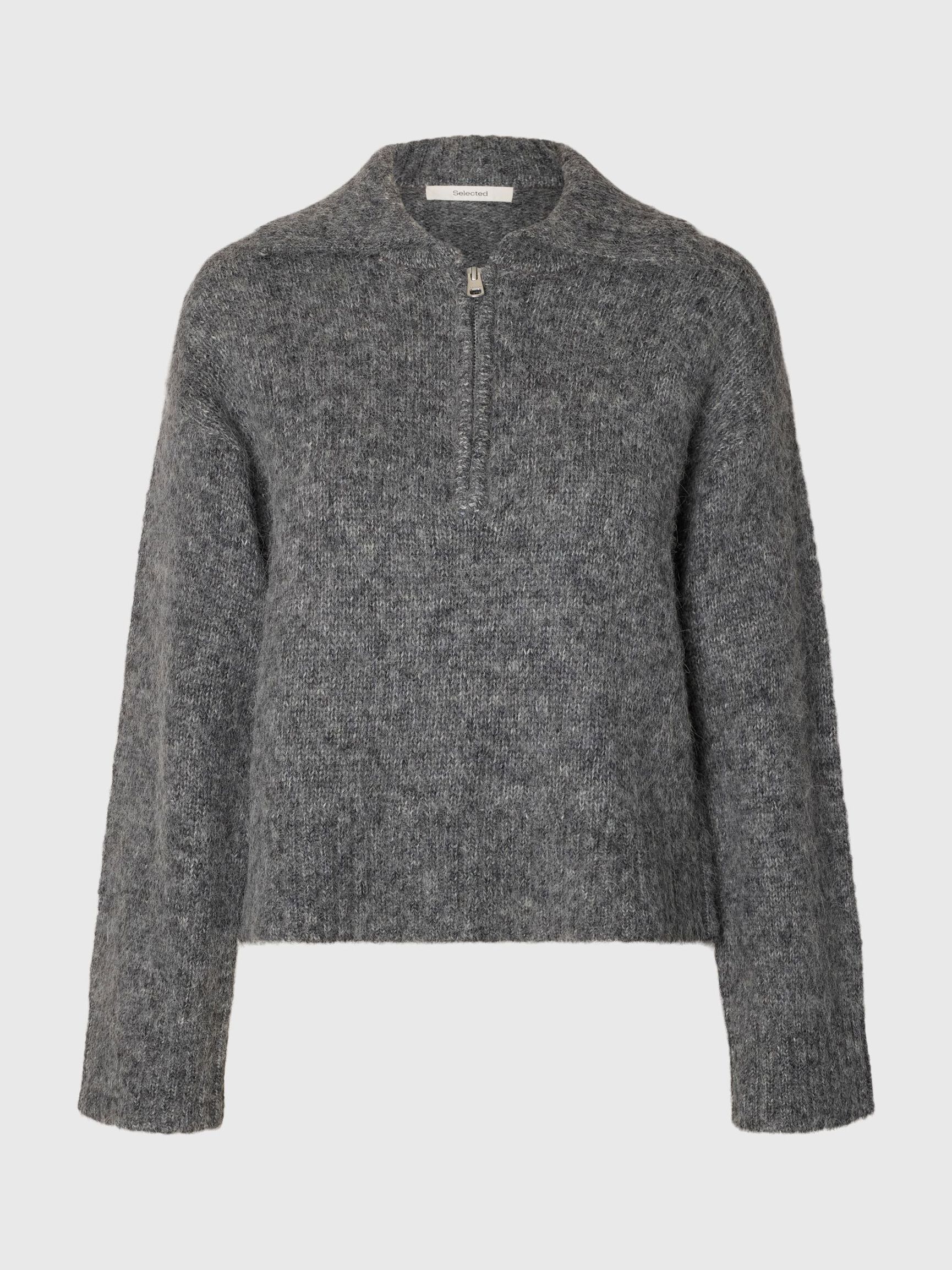 ALPACA BLEND HALF-ZIP JUMPER, Medium Grey Melange, highres
