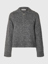 ALPACA BLEND HALF-ZIP JUMPER, Medium Grey Melange, highres
