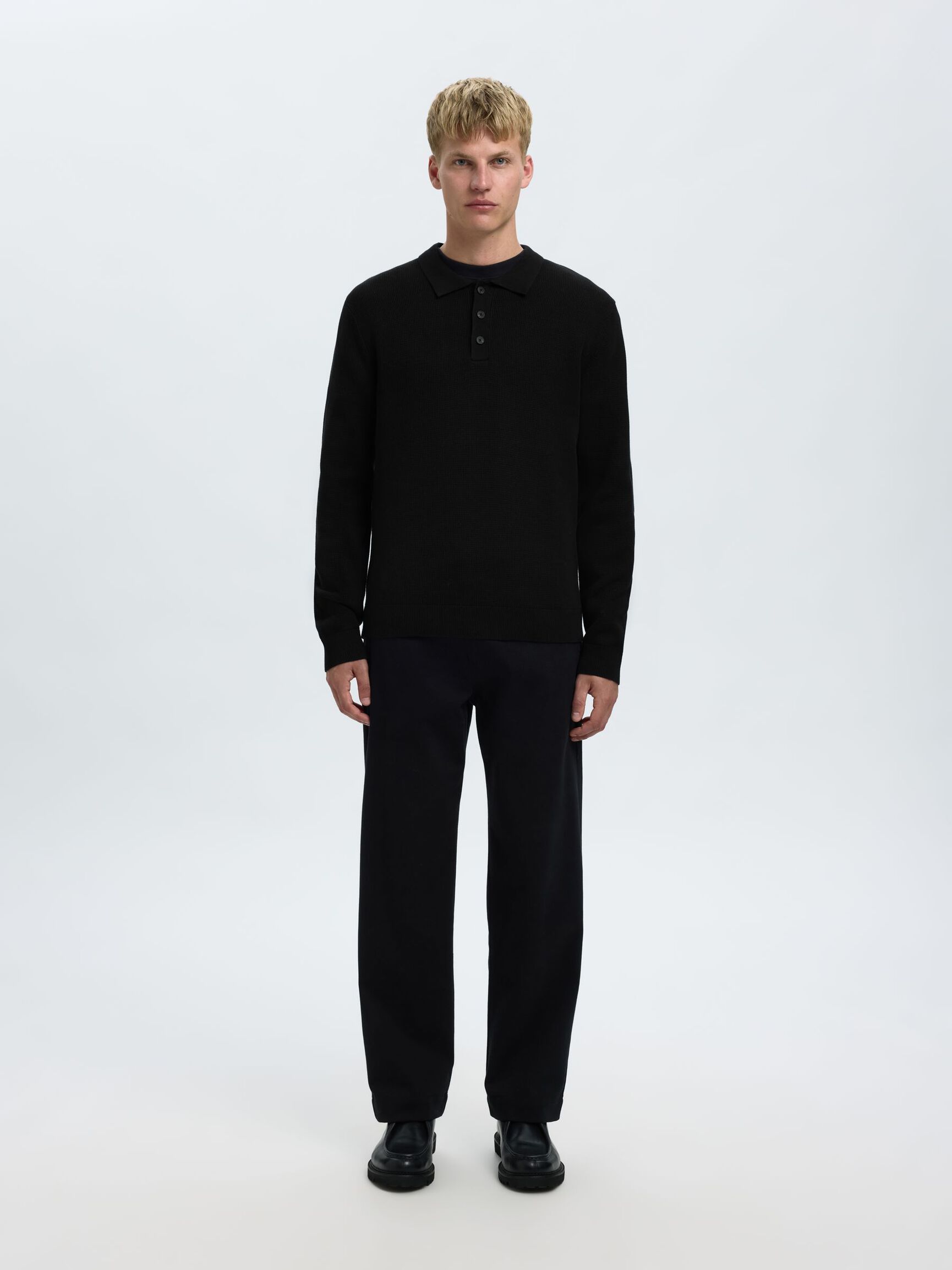 STRUKTURERET BOMULD POLO, Black, highres