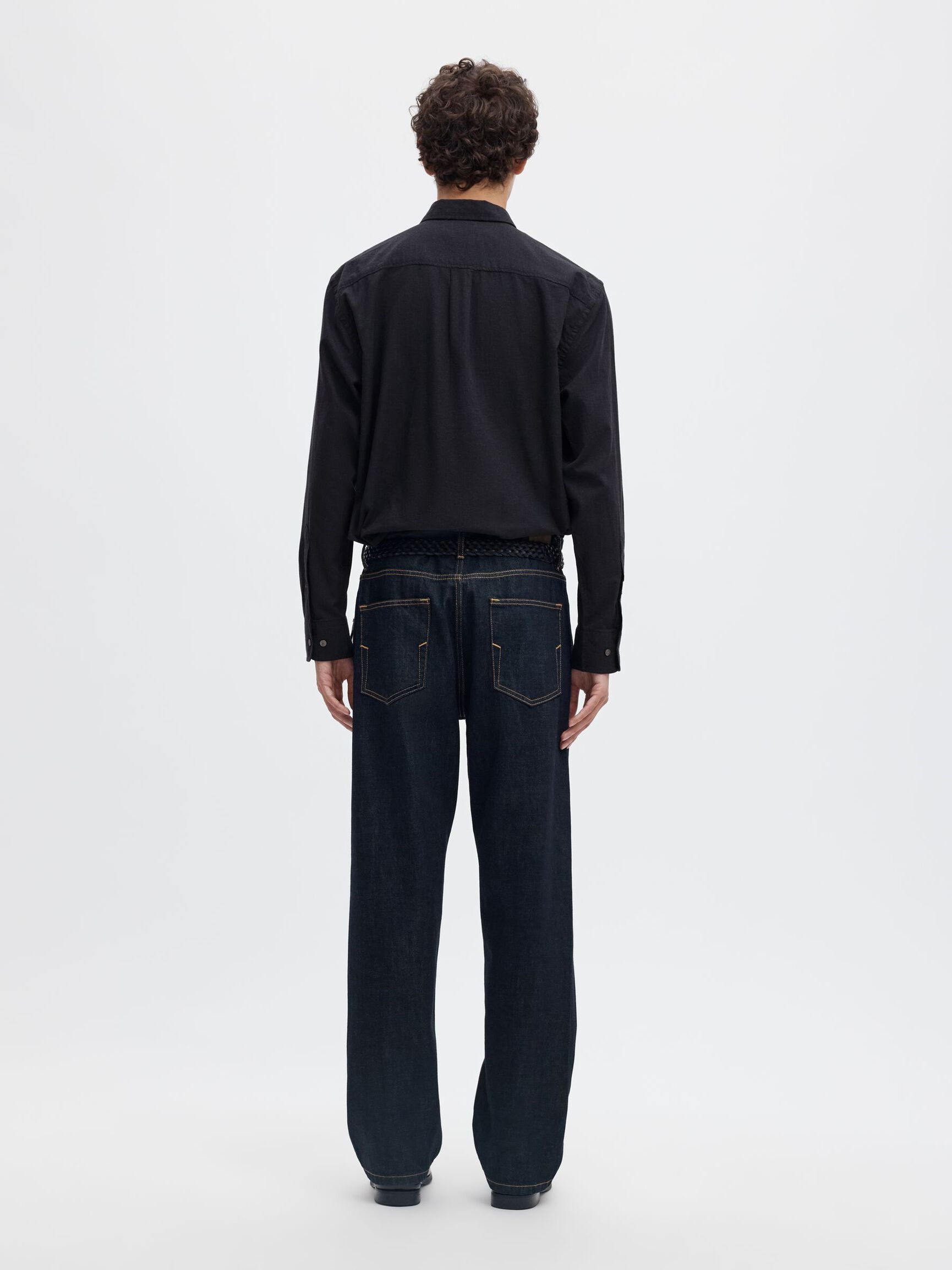 COTTON LONG SLEEVED SHIRT, Black, highres
