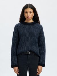 WOOL BLEND KNITTED JUMPER, Dark Sapphire, highres