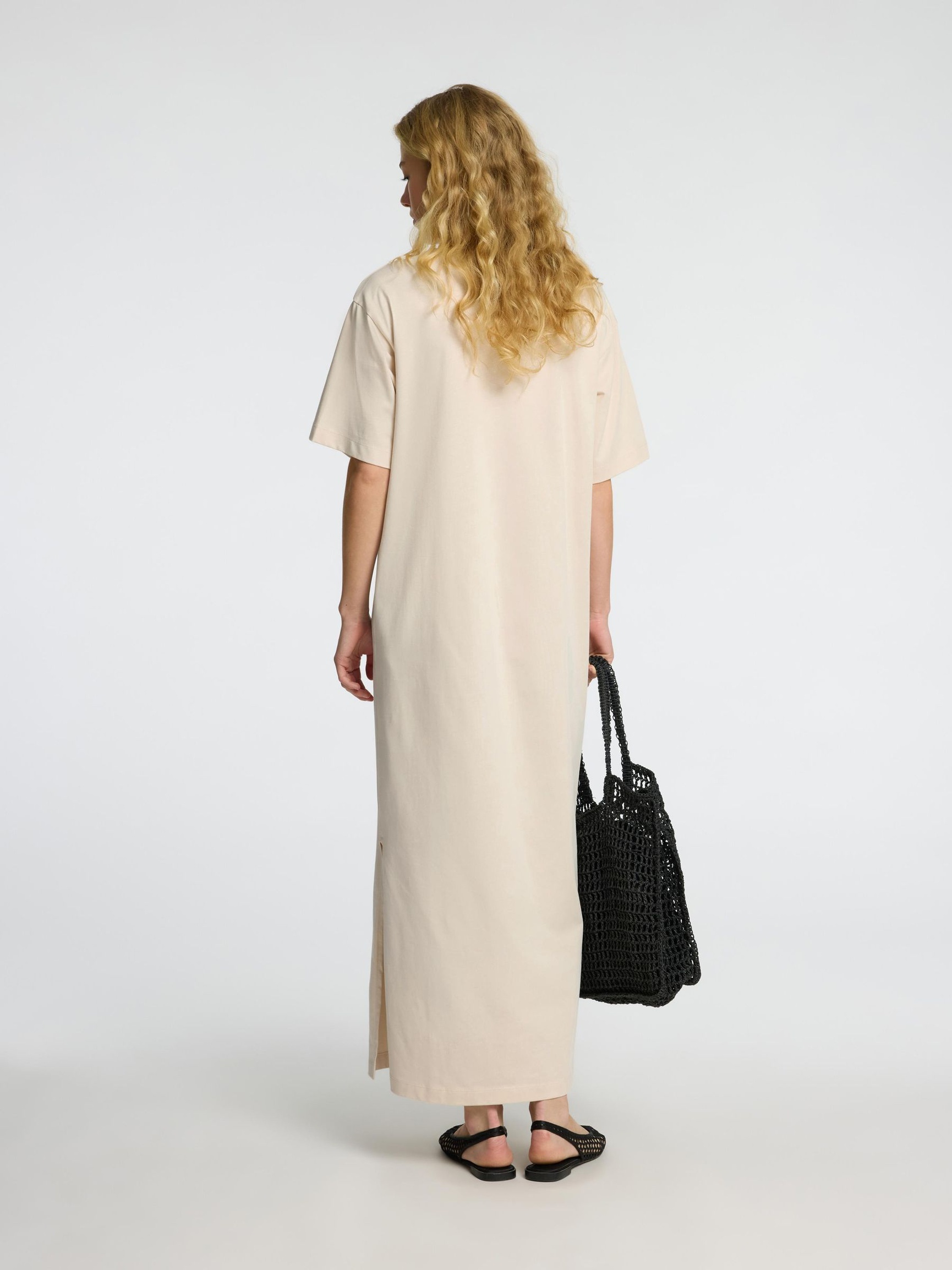 MAXI JURK MET KORTE MOUWEN, Birch, highres