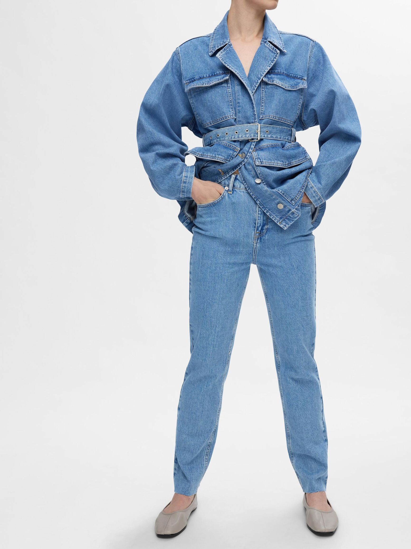 CINTURA ALTA JEANS STRAIGHT FIT, Light Blue Denim, highres