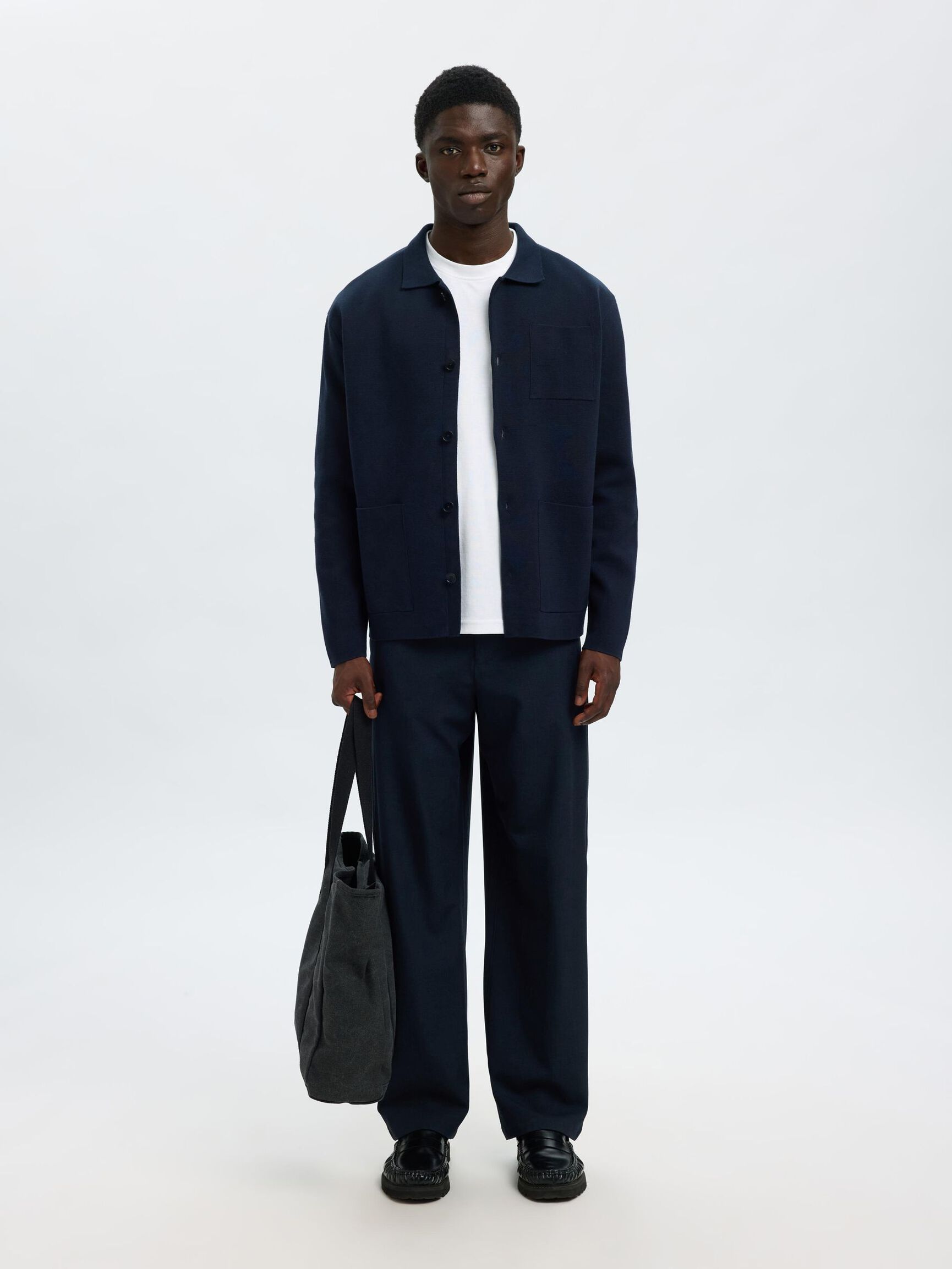RELAXED FIT KNITTED CARDIGAN, Sky Captain, highres