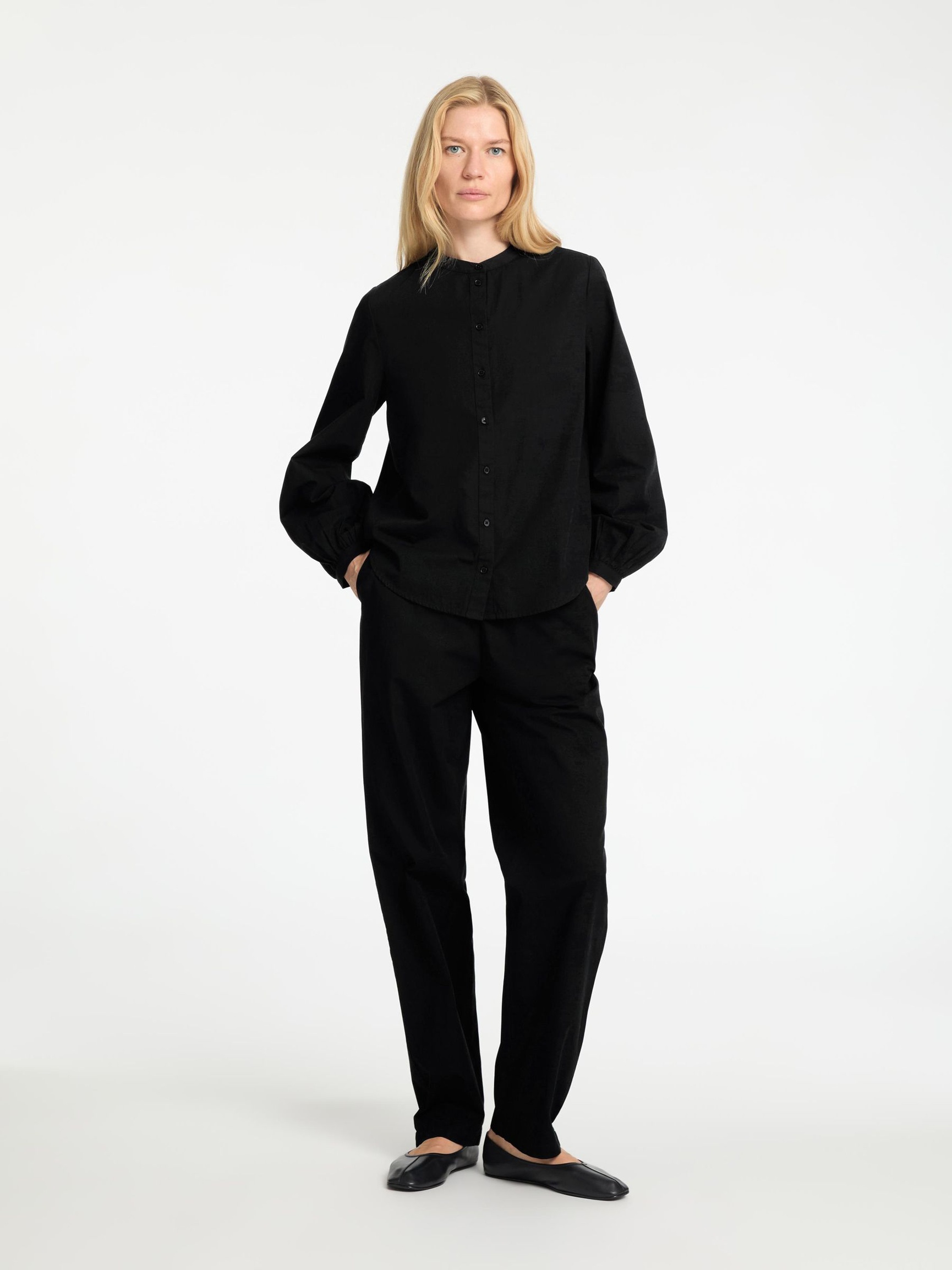 COTTON HIGH WAISTED TROUSERS, Black, highres