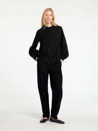 BOMULD HØJTALJEDE BUKSER, Black, highres