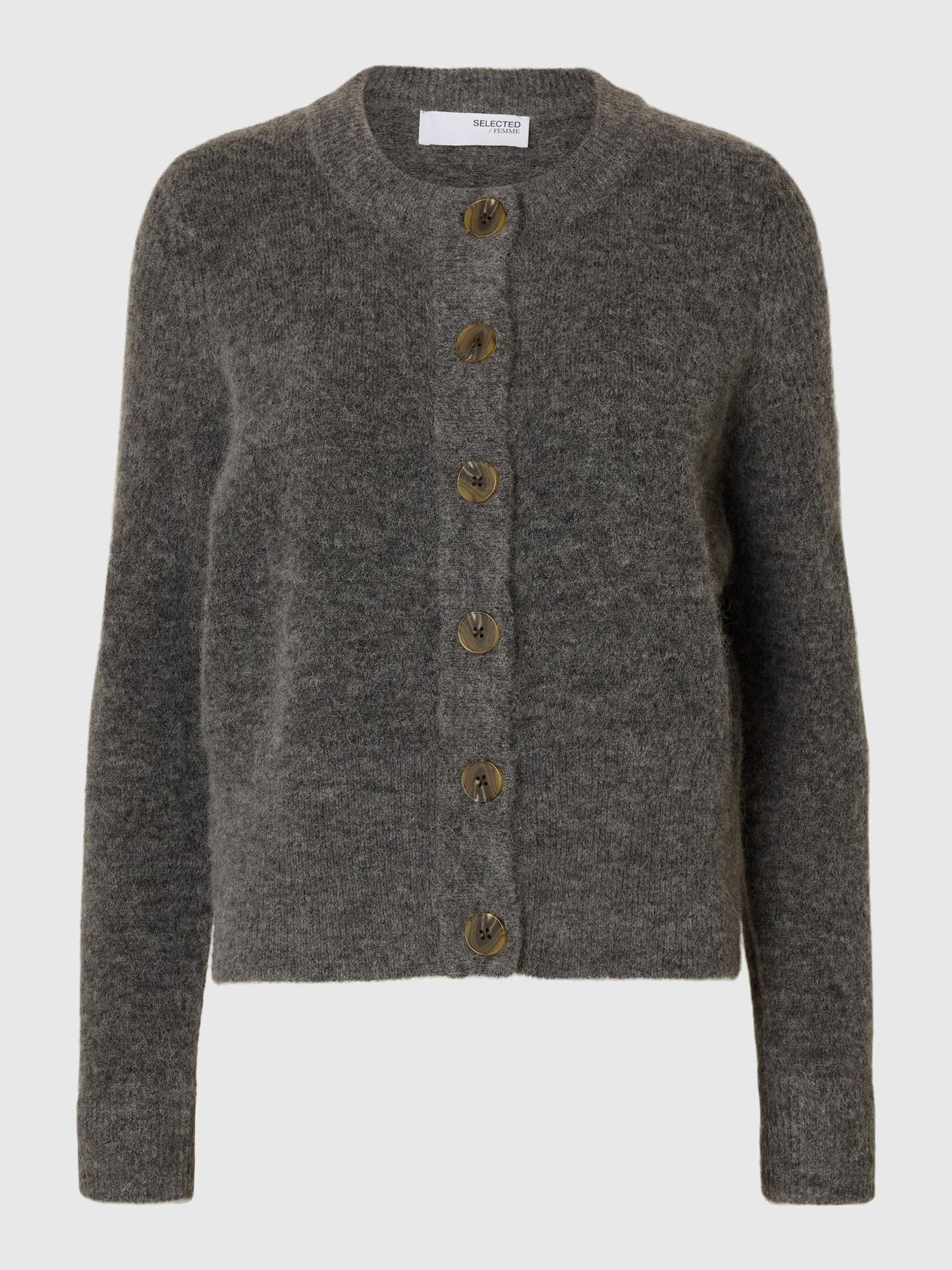 WOOL BLEND KNITTED CARDIGAN, Medium Grey Melange, highres