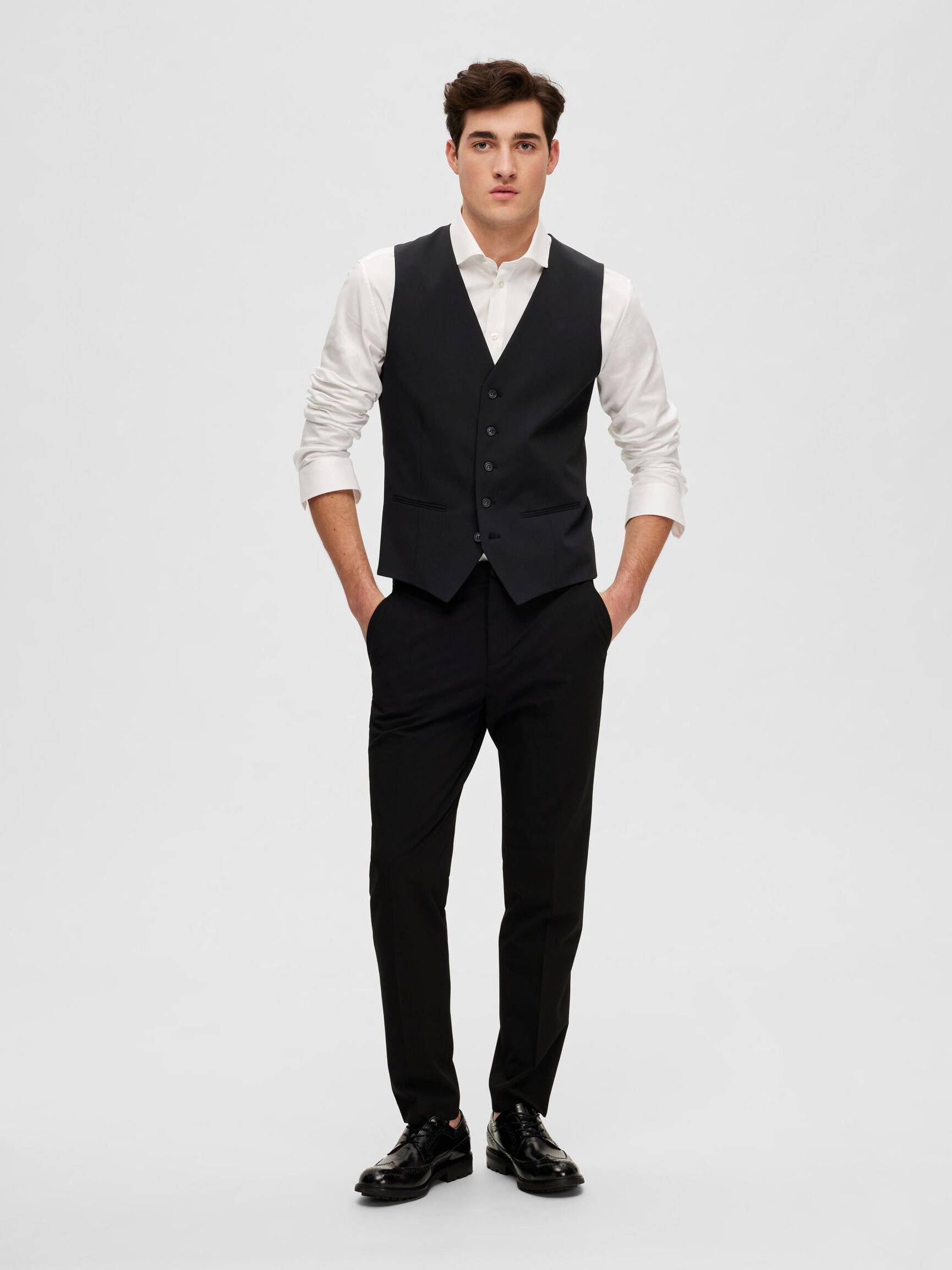 VISCOSE BLEND SLIM FIT  WAISTCOAT, Black, highres